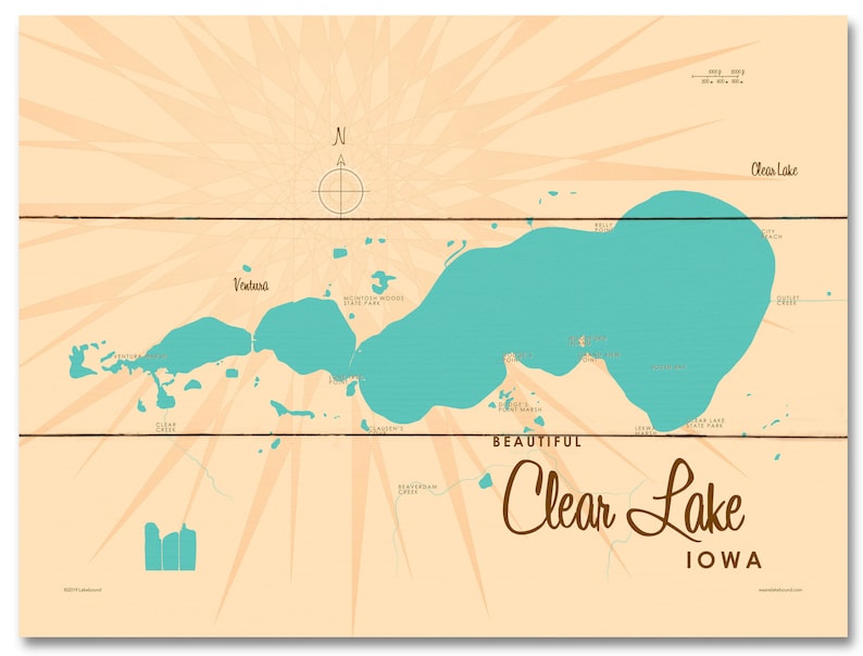 Clear Lake Iowa Lake House Décor Cabin Art Custom Map Etsy