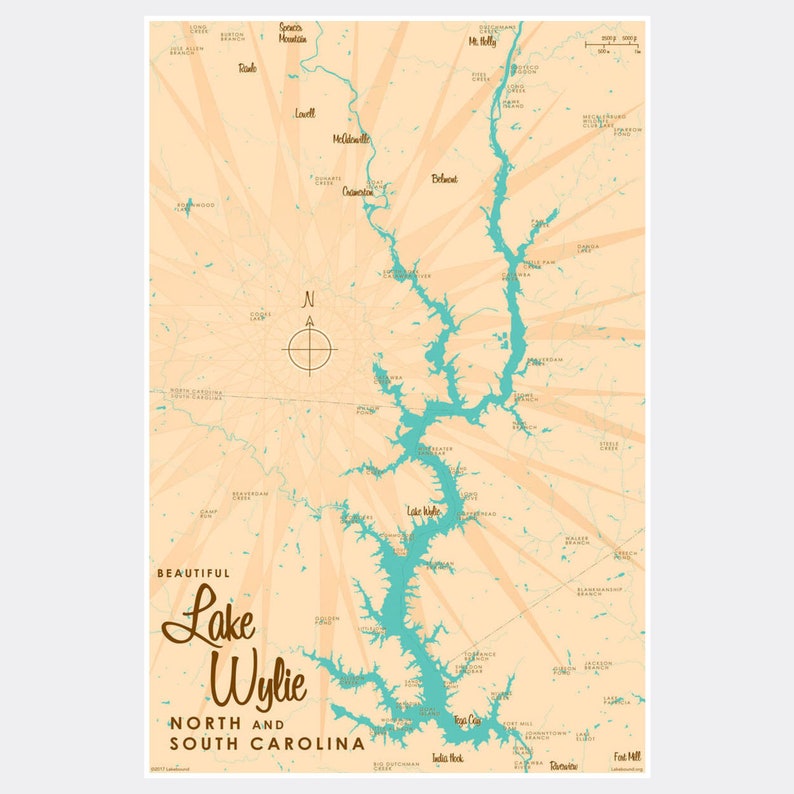 Lake Wylie Carolinas Paper Print Map Art - Etsy