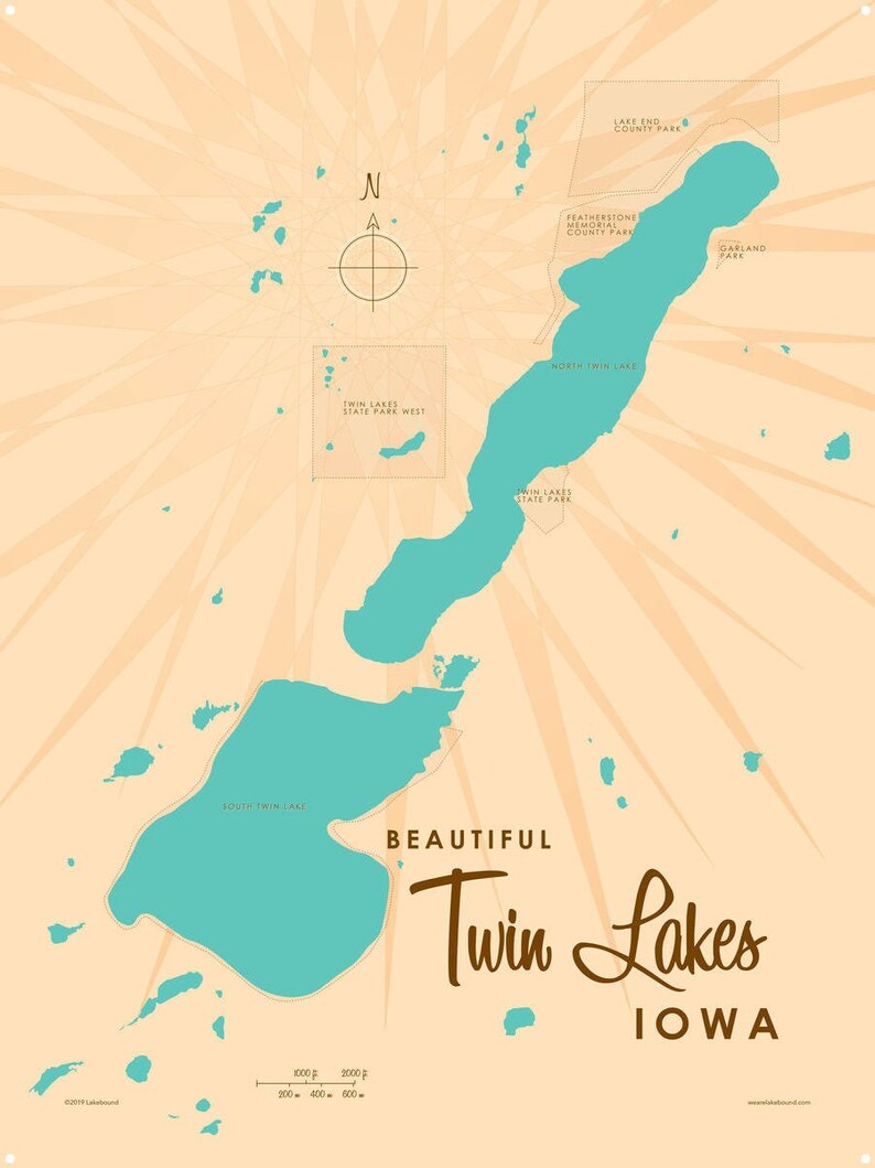 Twin Lakes Iowa Lake House Décor Cabin Art Custom Map Etsy