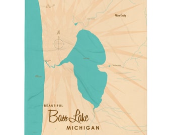 Bass Lake, MI (condado de Mason) / Decoración de casas en el lago / Arte de cabaña / Regalos con mapas personalizados / Manta