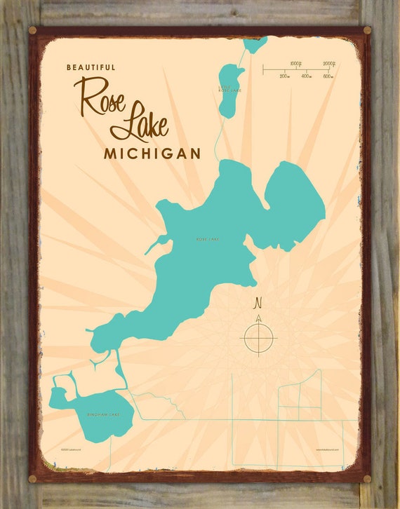 Rose Lake Michigan Lake House Décor Cabin Art Custom Map Etsy Australia