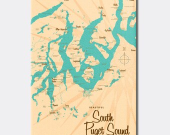 South Puget Sound Map South Puget Sound Washington Canvas Map Art | Etsy