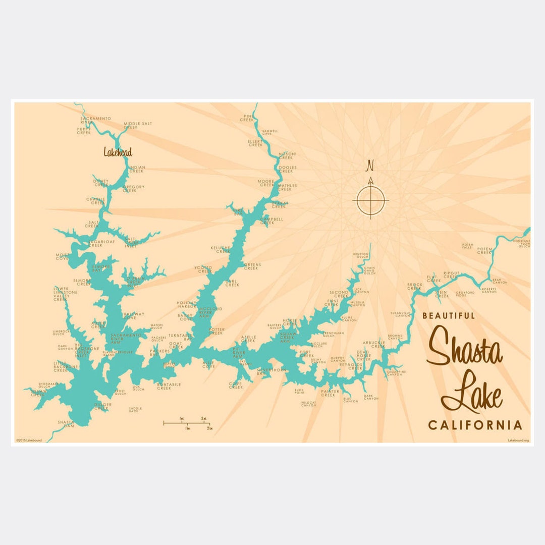 Shasta Lake California | Lake House Décor | Cabin Art | Custom Map ...