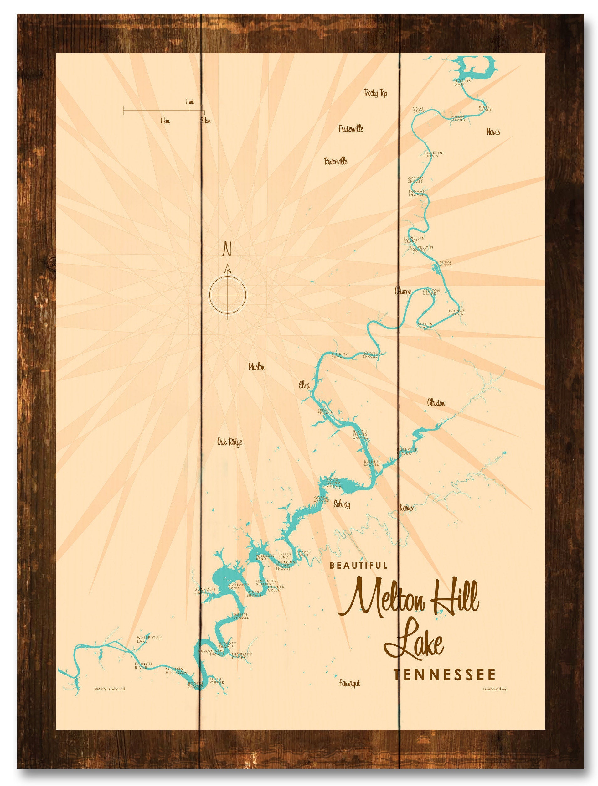 Melton Hill Lake Tennessee Rustic Wood Sign Map Art Etsy