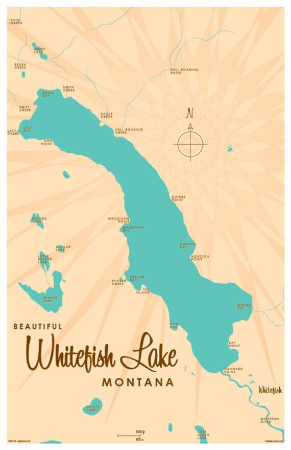 Whitefish Lake MT Map Print Etsy