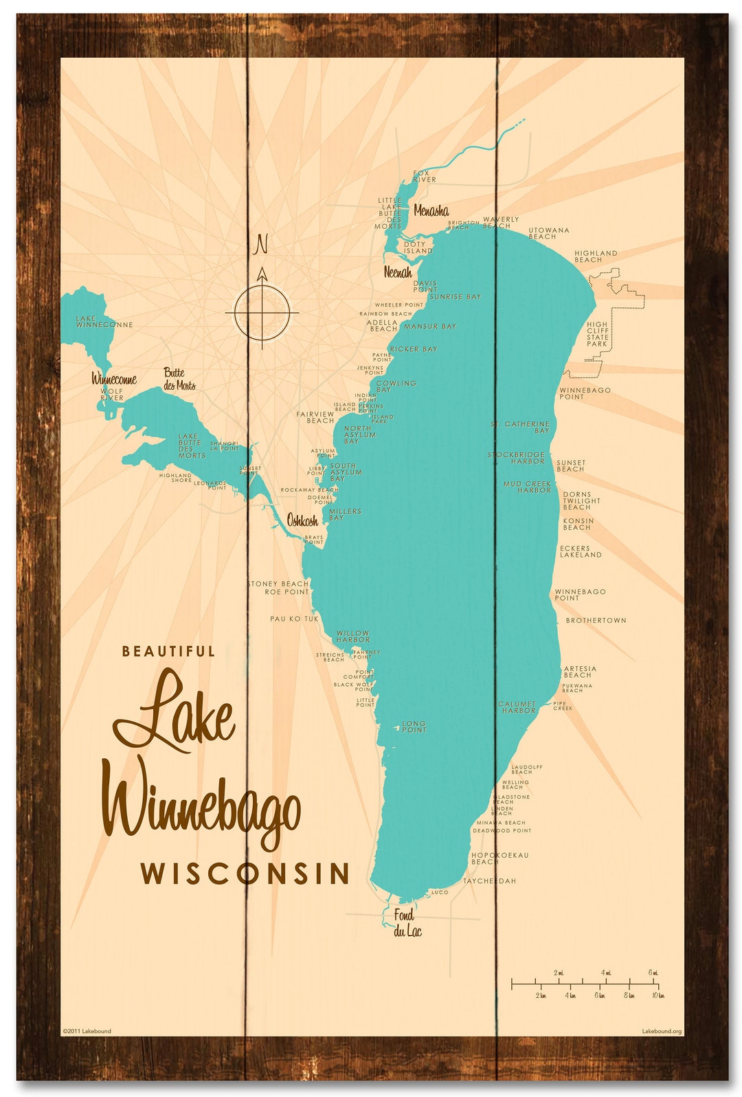 Lake Winnebago Wisconsin Rustic Wood Sign Map Art Etsy