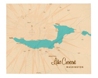 Lake Crescent Washington / Decoración de casas en el lago / Arte de cabaña / Regalos con mapas personalizados / Manta
