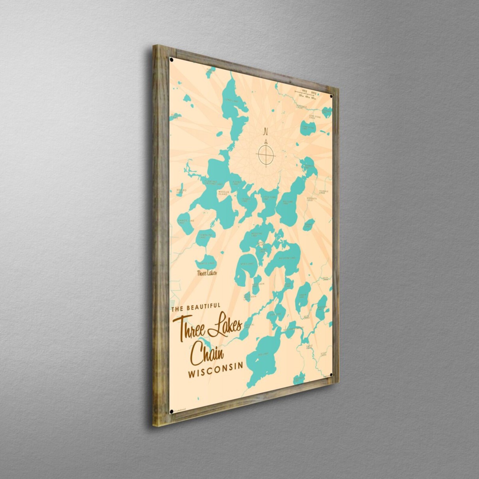 Three Lakes Chain Wisconsin Woodmounted Metal Sign Map Art Etsy