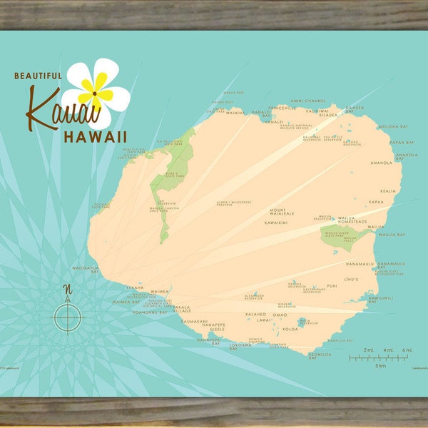 Kauai Hawaii | Lake House Décor | Cabin Art | Custom Map Gifts | Wood-Mounted Metal Sign Map Art