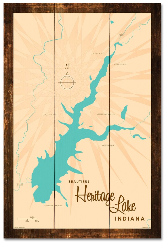 Heritage Lake Indiana Rustic Wood Sign Map Art Etsy