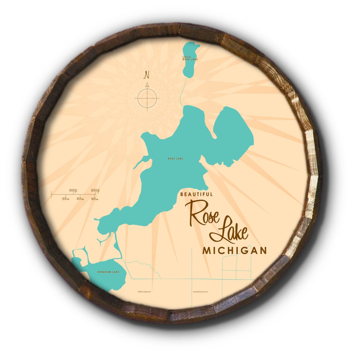 Rose Lake Michigan Map Rose Lake Michigan Barrel End Map Art | Etsy