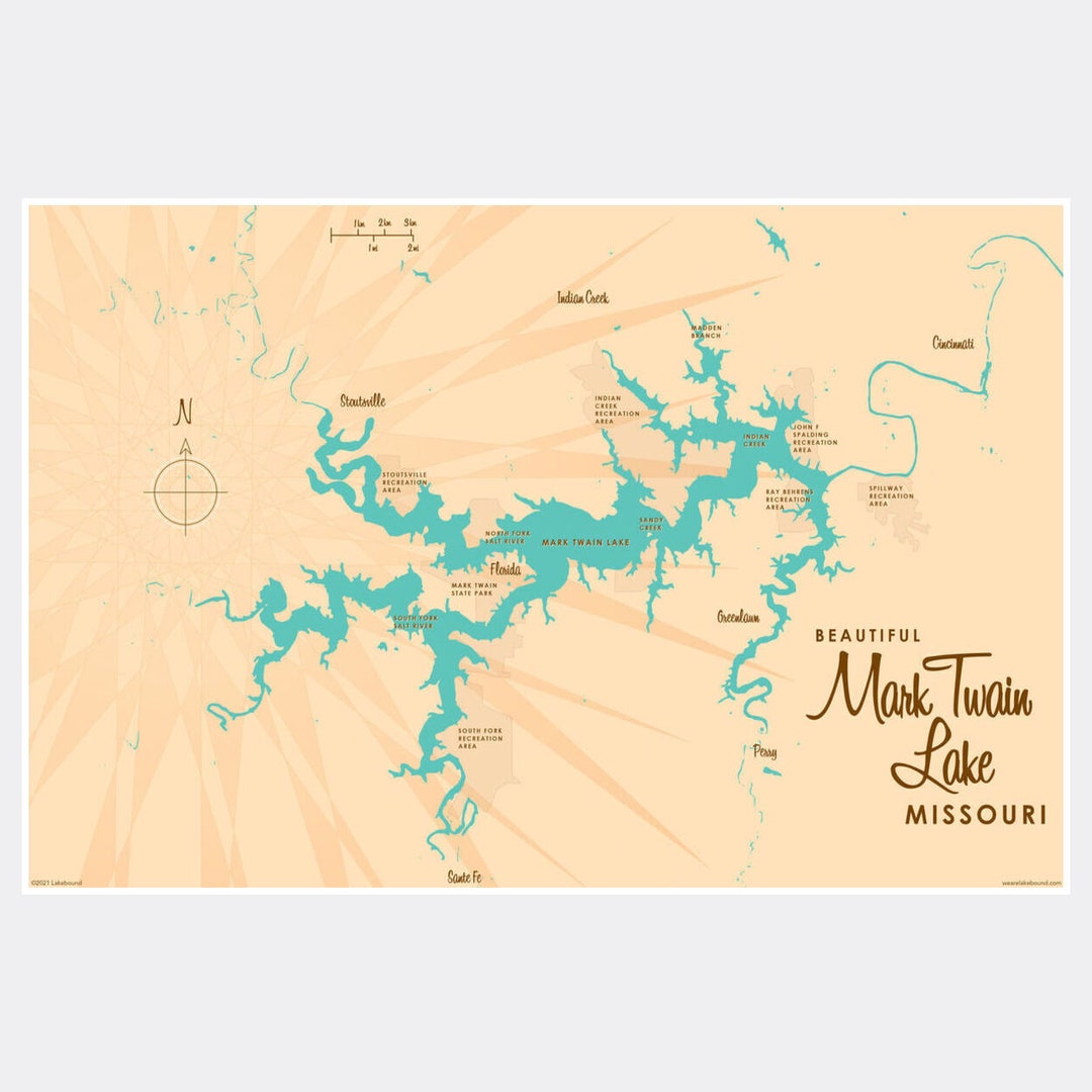 Mark Twain Lake Michigan Lake House Décor Cabin Art Custom Map Gifts