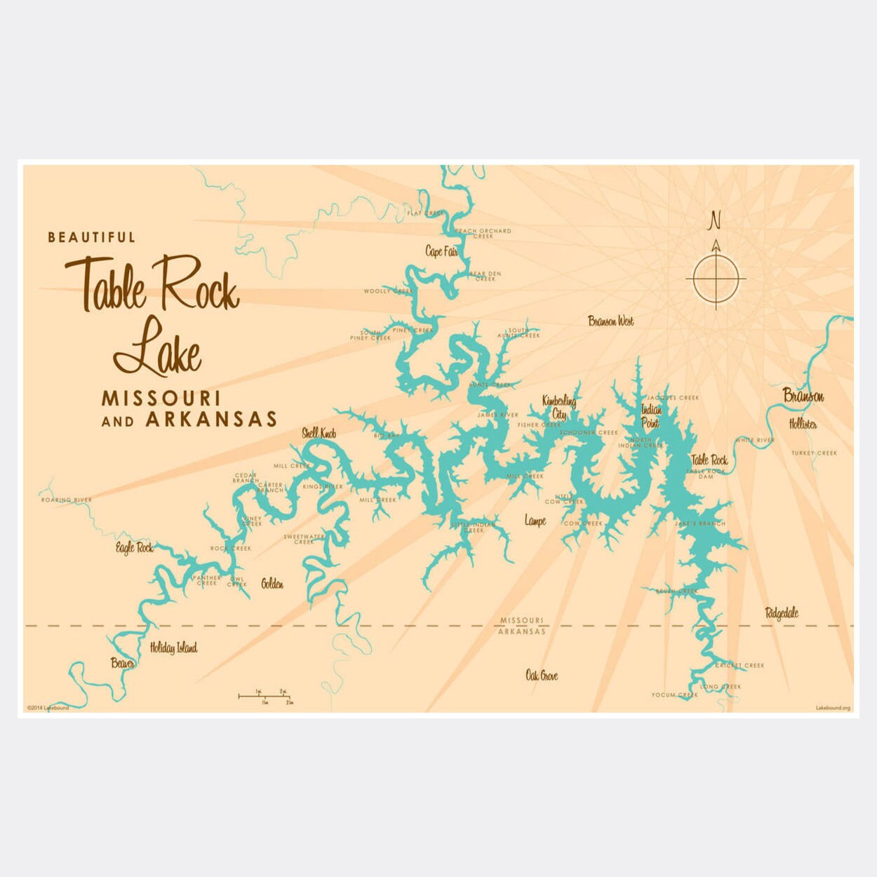 Map Of Table Rock Lake Missouri Table Rock Lake Missouri Paper Print Map Art | Etsy Australia