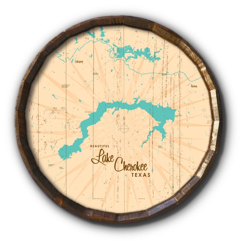 lake-cherokee-texas-rustic-barrel-end-map-art-etsy