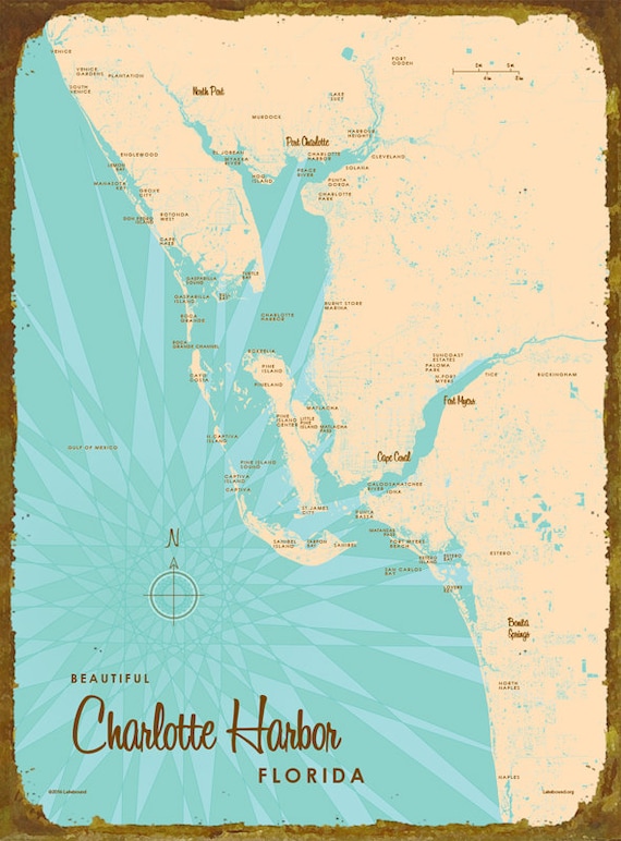 Charlotte Harbor FL Map Wood or Metal Sign Etsy