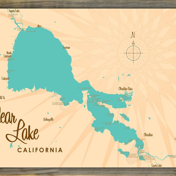 Clear Lake Ca Map Etsy