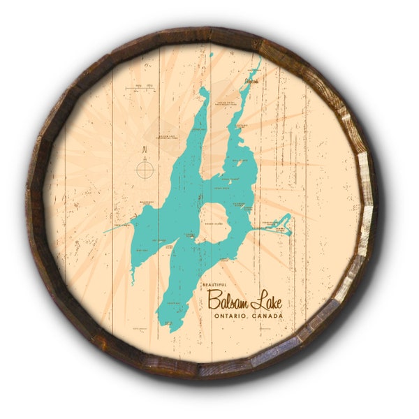 Balsam Lake Ontario, Rustic Barrel End Map Art