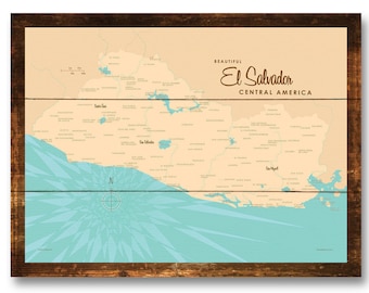 El Salvador, Mapa artístico con letreros de madera rústica