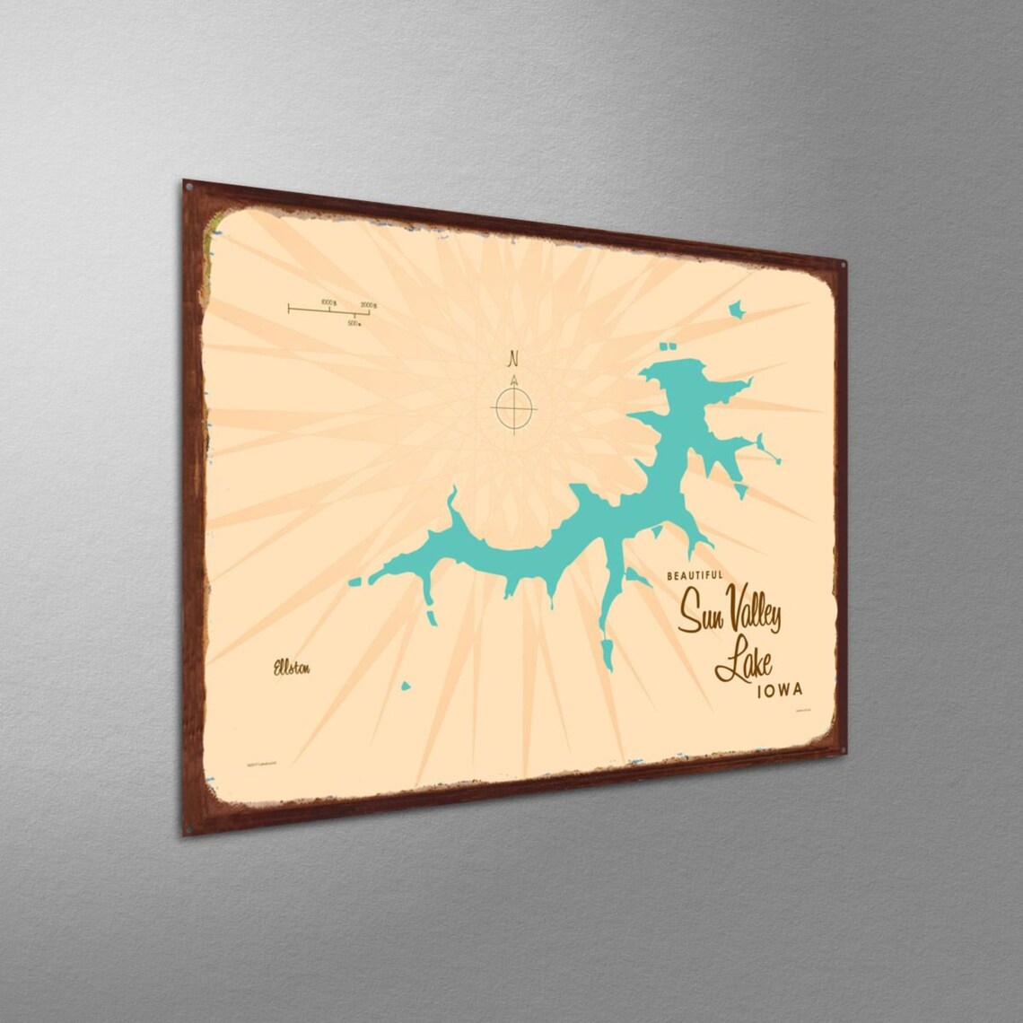 Sun Valley Lake Iowa Rustic Metal Sign Map Art Etsy