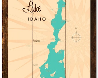 Priest Lake Idaho, Rustic Wood Sign Map Art