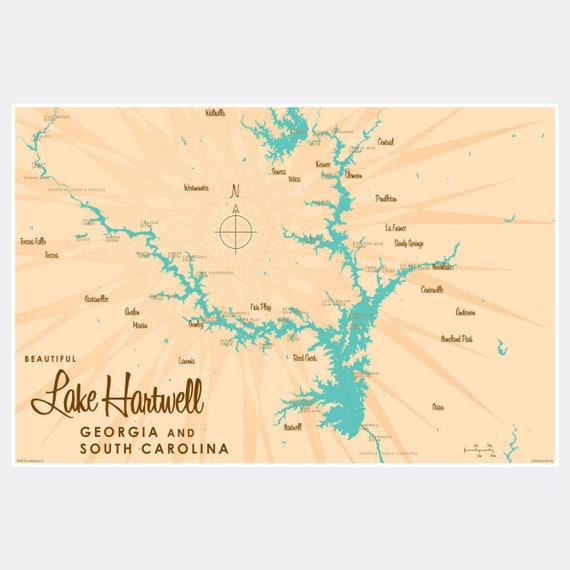 Lake Hartwell Paper Print Map Art Etsy