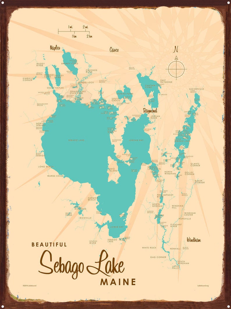 Sebago Lake Maine Rustic Metal Sign Map Art Etsy