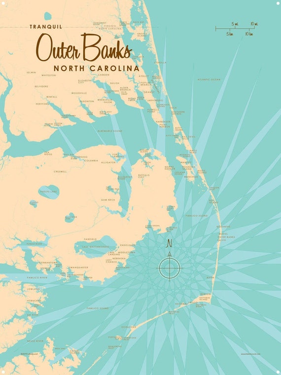Map Of Outer Banks North Carolina Outer Banks North Carolina Metal Sign Map Art | Etsy
