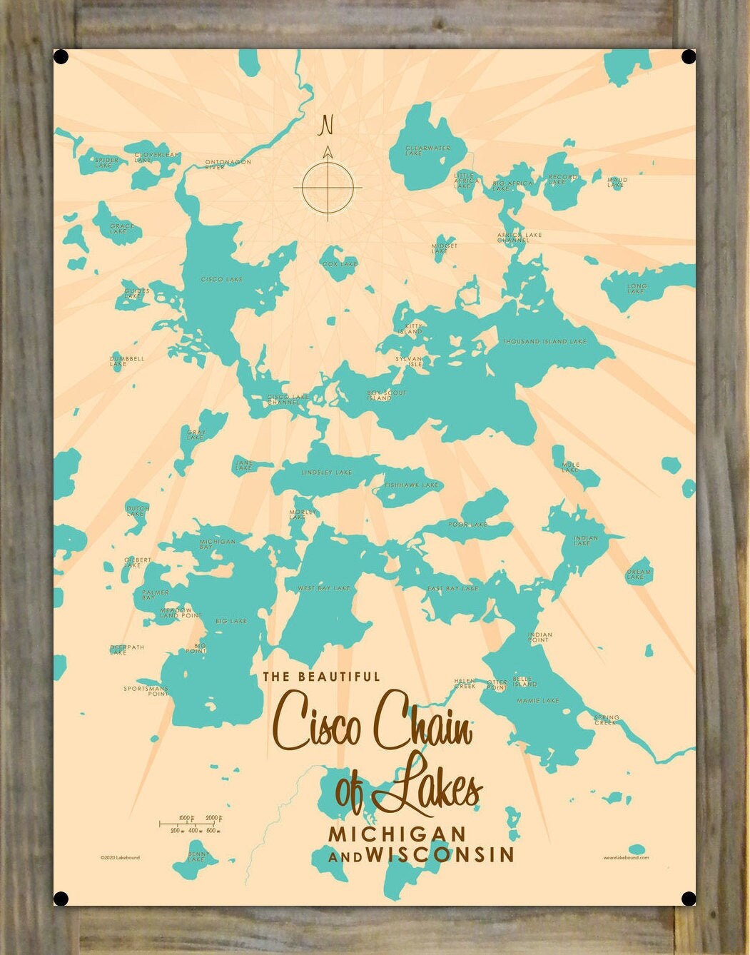 cisco-chain-of-lakes-wi-michigan-wood-mounted-metal-sign-map-etsy