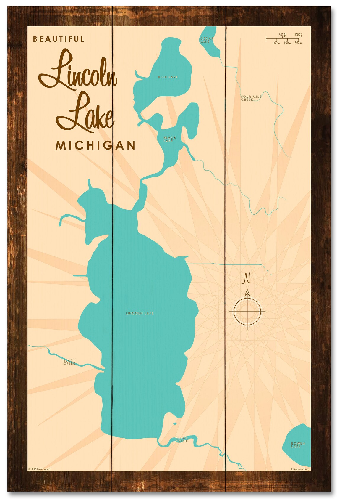 Lincoln Lake Michigan Rustic Wood Sign Map Art Etsy