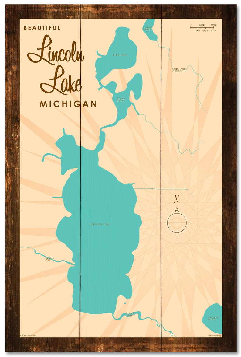 Lincoln Lake Michigan Rustic Wood Sign Map Art Etsy