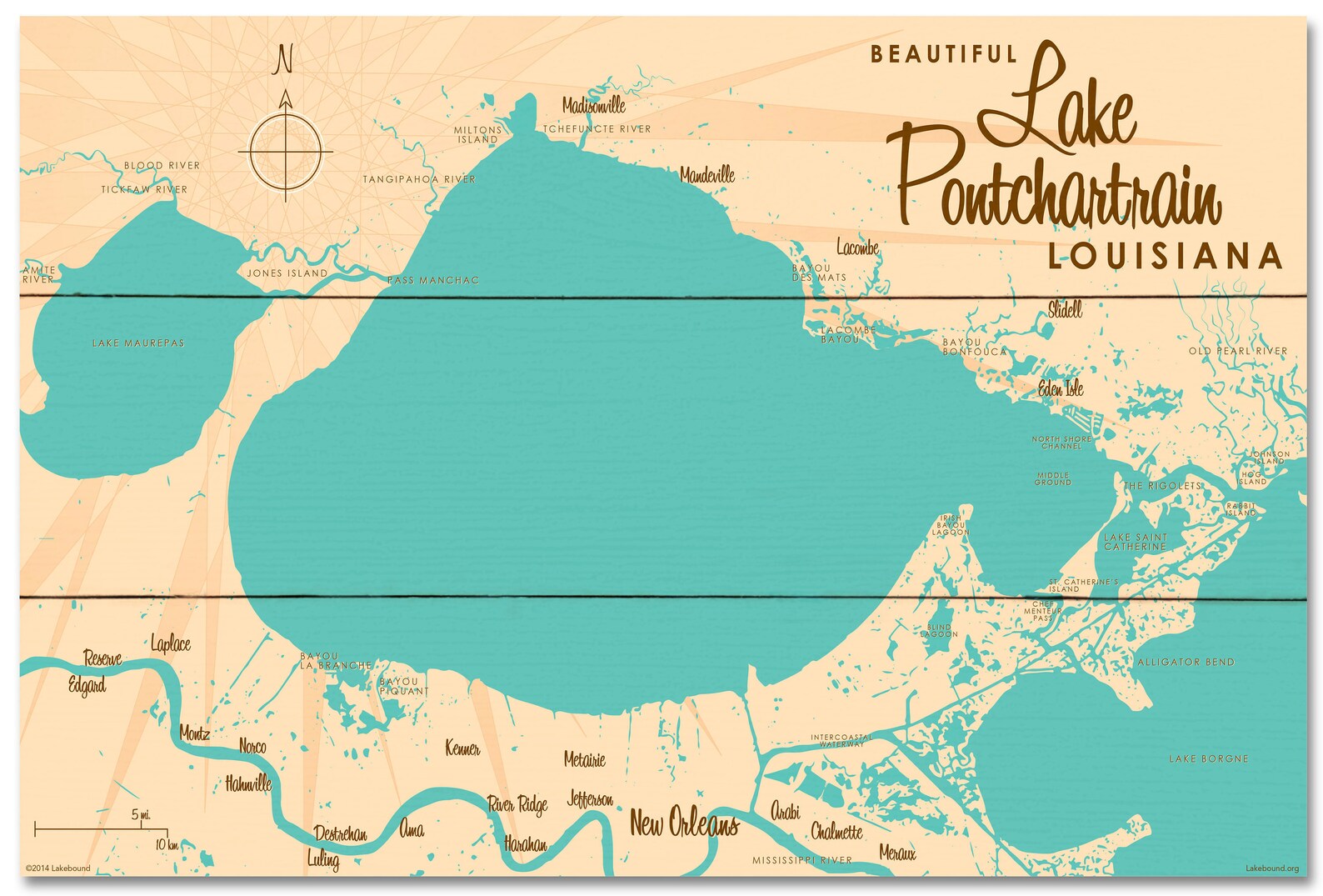 Lake Pontchartrain Louisiana Wood Sign Map Art Etsy