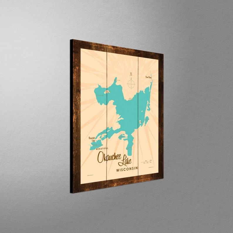 Okauchee Lake Wisconsin Rustic Wood Sign Map Art Etsy