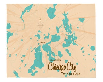 Lago Chisago, Minnesota / Decoración de casas en el lago / Arte de cabaña / Regalos con mapas personalizados / Manta