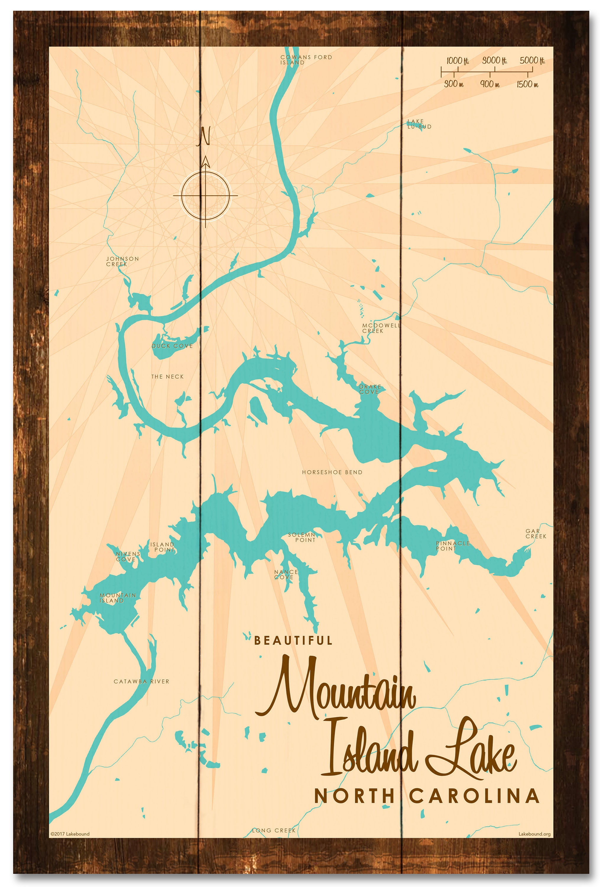 Mountain Island Lake North Carolina Rustic Wood Sign Map Art Etsy
