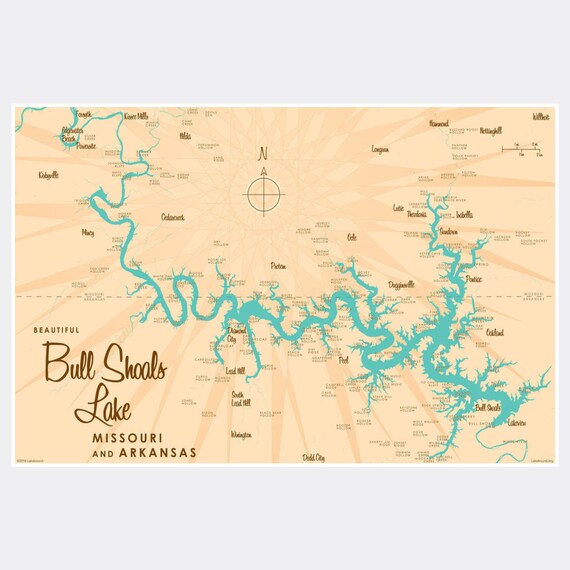 Bull Shoals Arkansas Map Bull Shoals Lake Missouri Arkansas Paper Print Map Art | Etsy