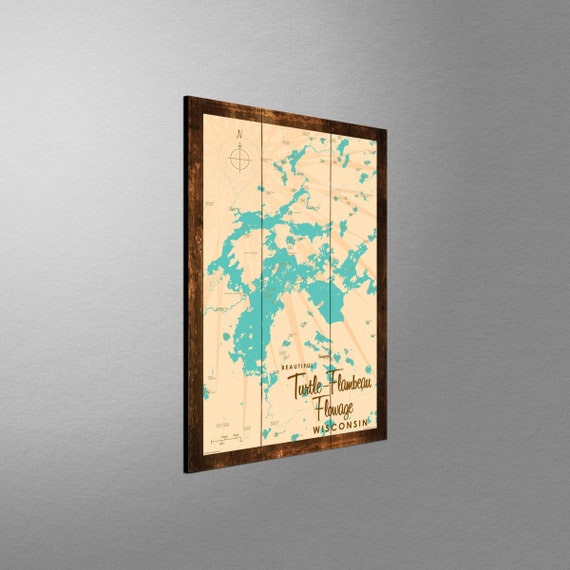 Turtle Flambeau Flowage Wisconsin Rustic Wood Sign Map Art Etsy