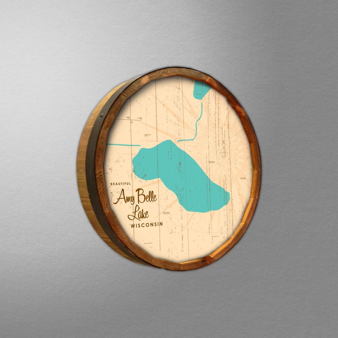Amy Belle Lake Wisconsin Rustic Barrel End Map Art Etsy