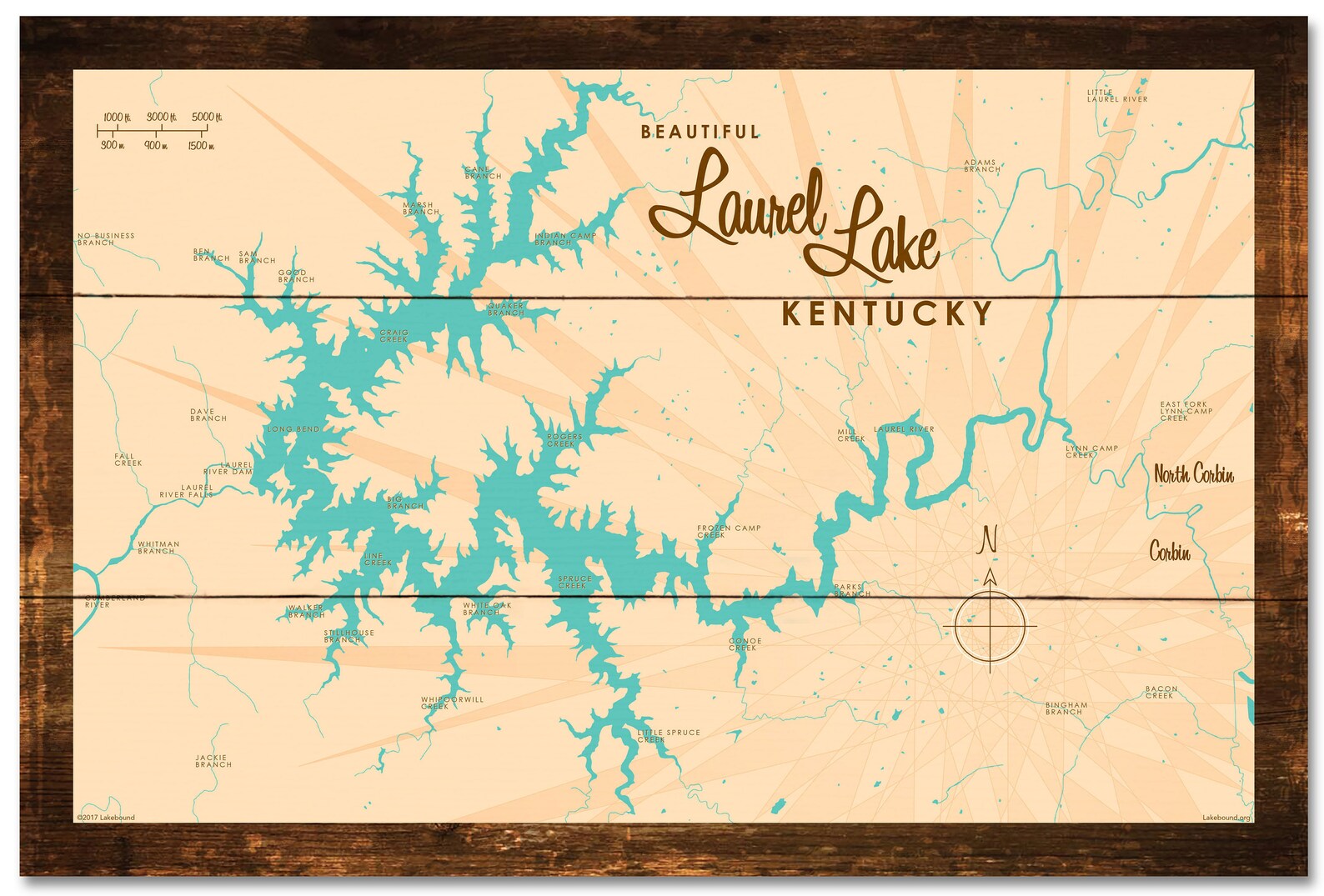 Laurel Lake Kentucky Rustic Wood Sign Map Art Etsy