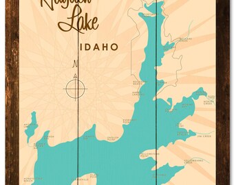 Hayden Lake Idaho, Rustic Wood Sign Map Art