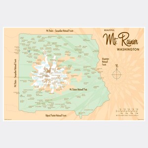 Mt. Rainier Washington | Lake House Décor | Cabin Art | Custom Map Gifts | Paper Print Map Art