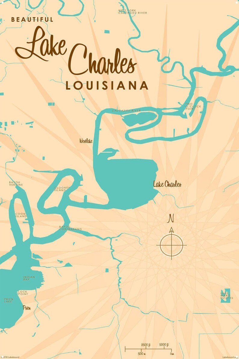 Lake Charles Louisiana Metal Sign Map Art Etsy