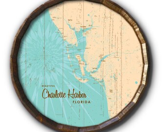 Charlotte Harbor Florida, Rustic Barrel End Map Art