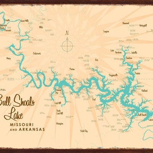 Bull Shoals Fishing Map Bull Shoals Lake Missouri Arkansas Wood-Mounted Rustic Metal | Etsy