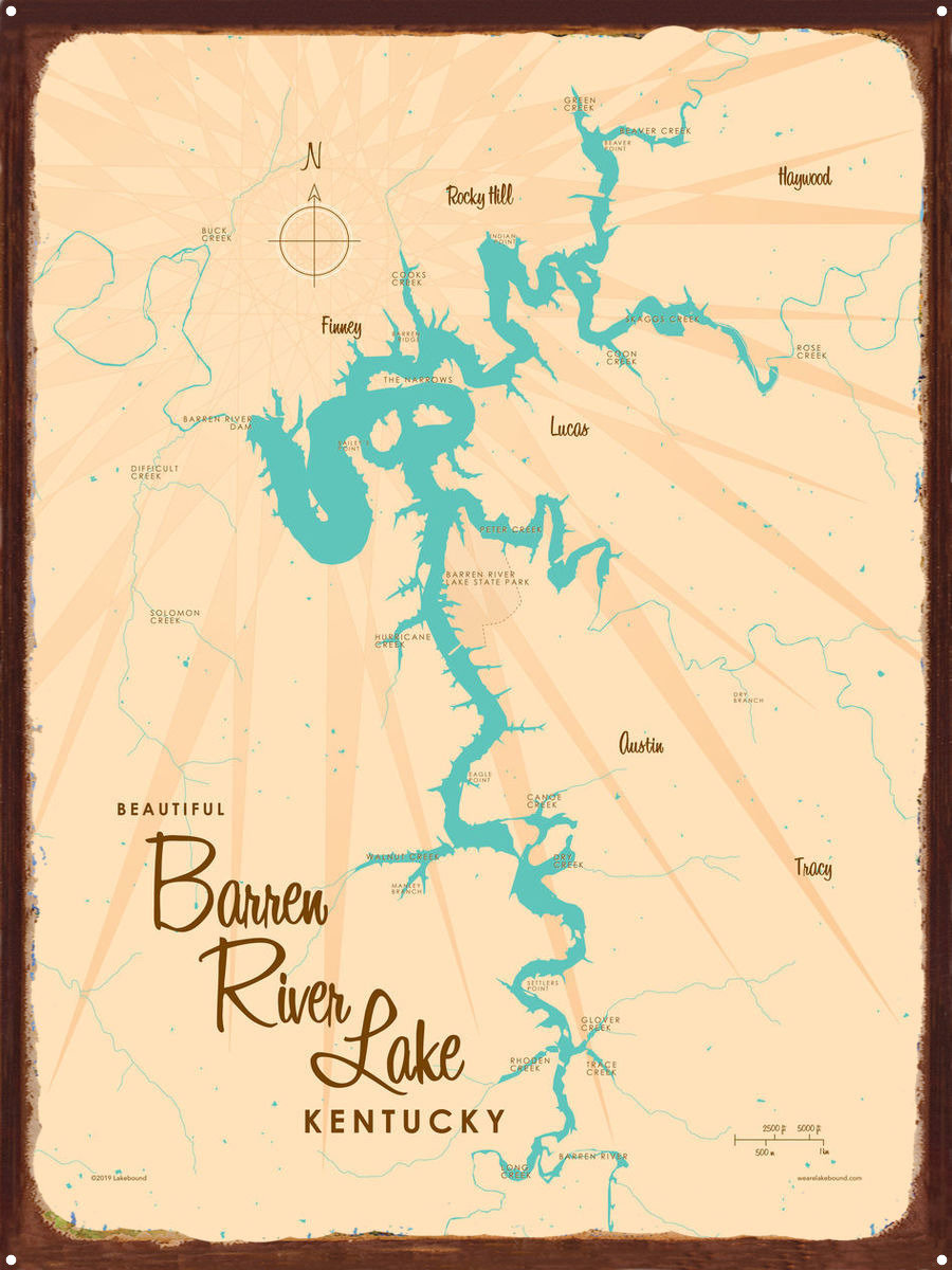Rustic Metal Sign Map Art Barren River Lake Kentucky