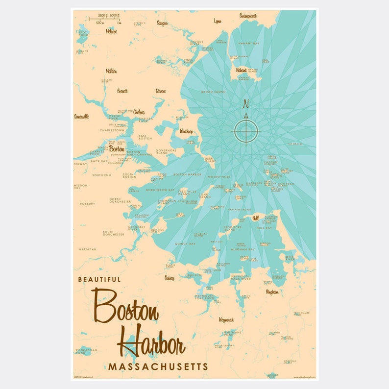 Paper Print Map Art Boston Harbor Massachusetts