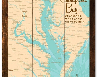 Chesapeake Bay Maryland Virginia, Rustic Wood Sign Map Art