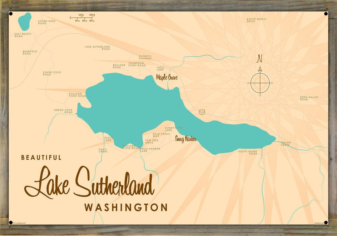 Lake Sutherland Washington Lake House Décor Cabin Art Custom Map Gifts