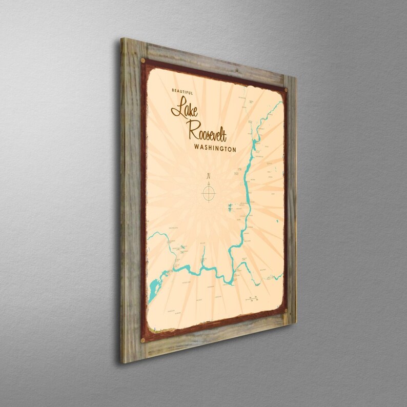 Lake Roosevelt Washington Wood-Mounted Rustic Metal Sign Map Art