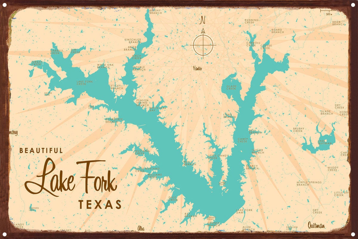 Lake Fork Texas Lake House Décor Cabin Art Custom Map Gifts Rustic