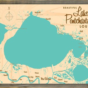 Lake Pontchartrain Louisiana | Lake House Décor | Cabin Art | Custom Map Gifts | Wood-Mounted Metal Sign Map Art
